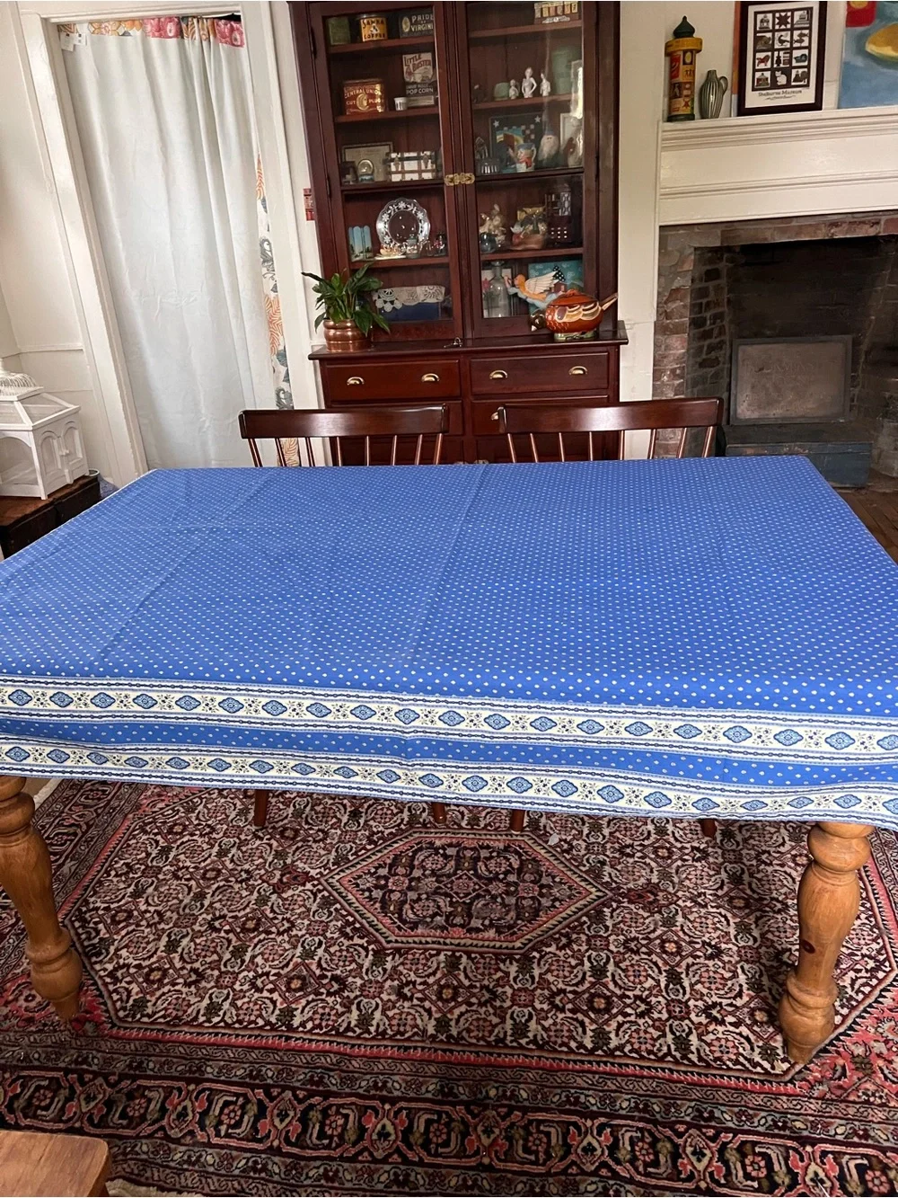L'Ensoleillade French Country 58”x74” Tablecloth Blue White Lined Heavy Cotton